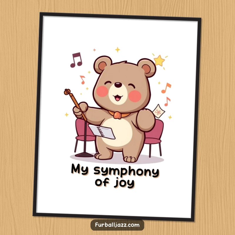 Funny digital art of a bear character conducting an invisible orchestra with glee, perfect for adding dramatic flair.