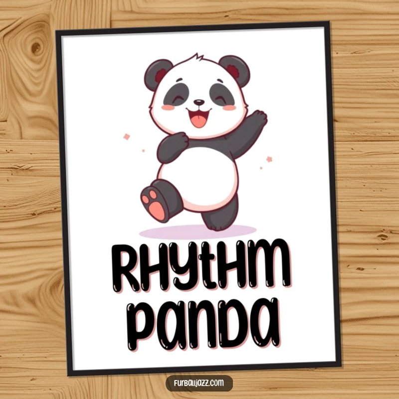 Funny panda captured mid-dance on a digital art print, radiating joy, perfect for a funny gift.