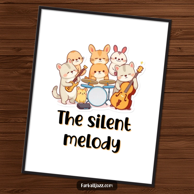 Funny digital art print of a diverse animal jazz band playing various instruments, capturing a moment of musical exuberance.