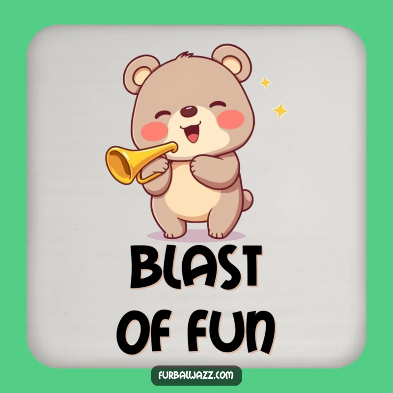 Funny Bear Trumpet Drink Coaster: Protect Surfaces with Music Art, Quirky Funny Gift