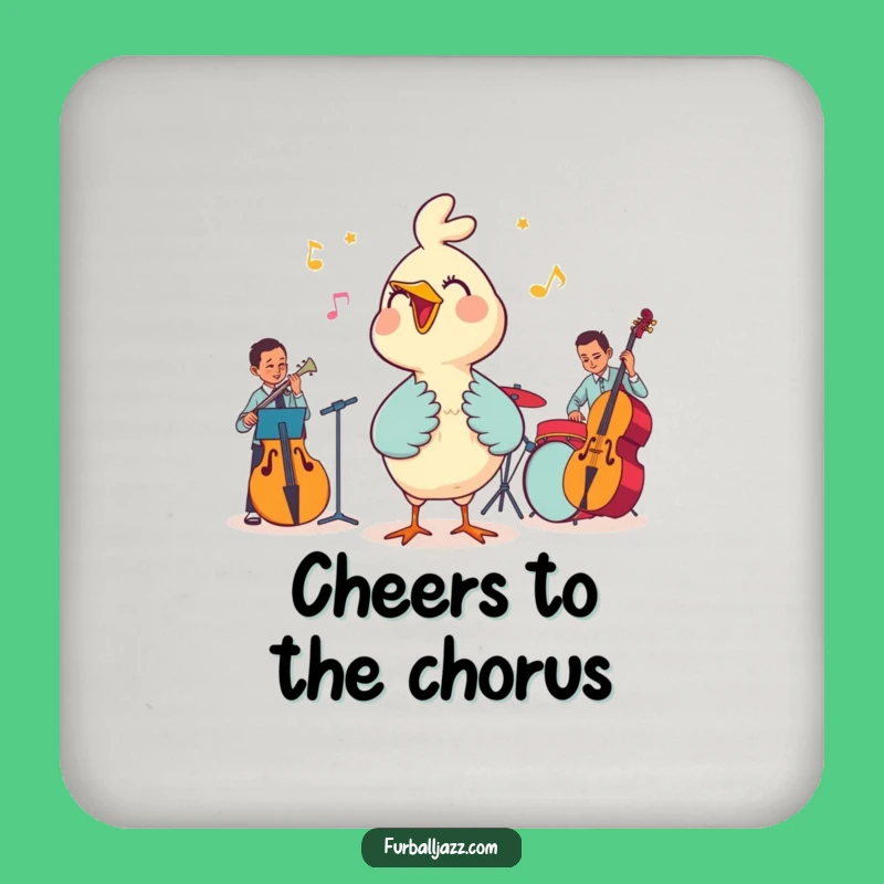 Keep your surfaces safe and stylish with these funny coasters, featuring a bird singing with a jazz band. Sip to the beat!