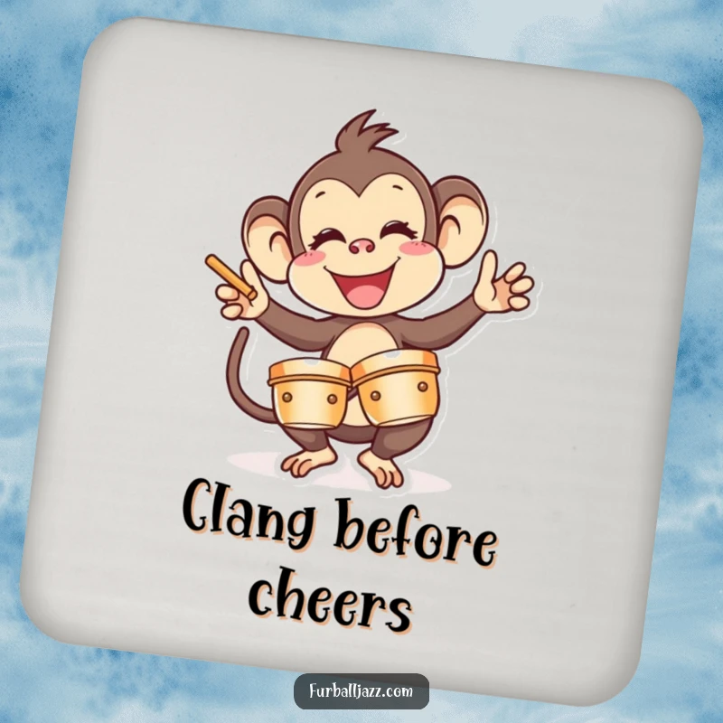 Funny Monkey Coaster: A lively monkey playing cymbals, adding a humorous touch to protect your furniture. Perfect funny gift.