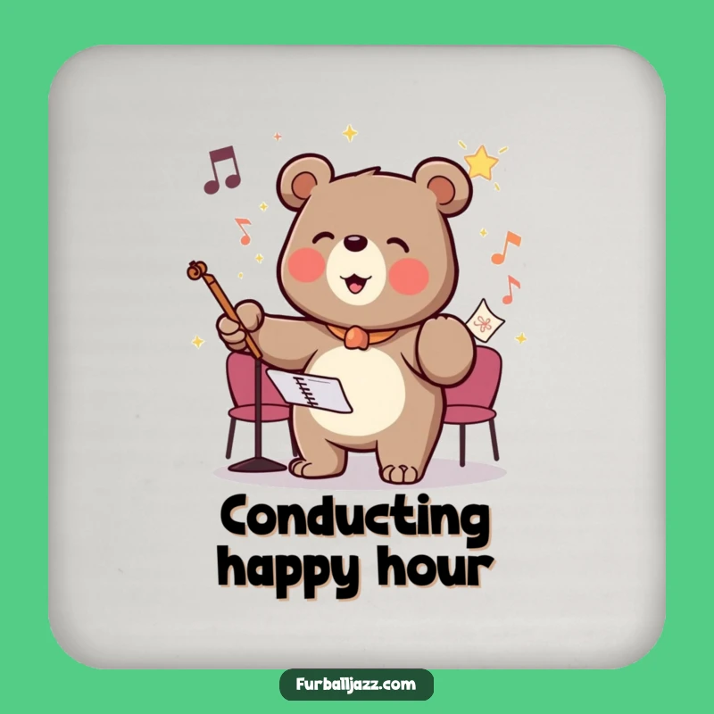 Funny Bear Conductor Coaster Set: Playful Protection, Perfect Gift for Music Room
