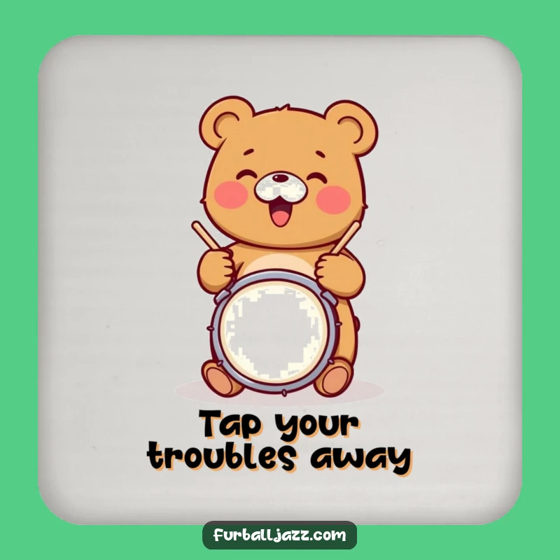 Funny Bear Drummer Coaster - Rocking Grizzly Musician Drink Protector Funny