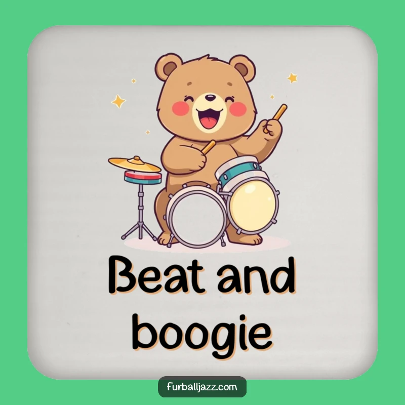 Funny Bear Drummer Coaster Set: Keep Your Surfaces Safe With a Beat