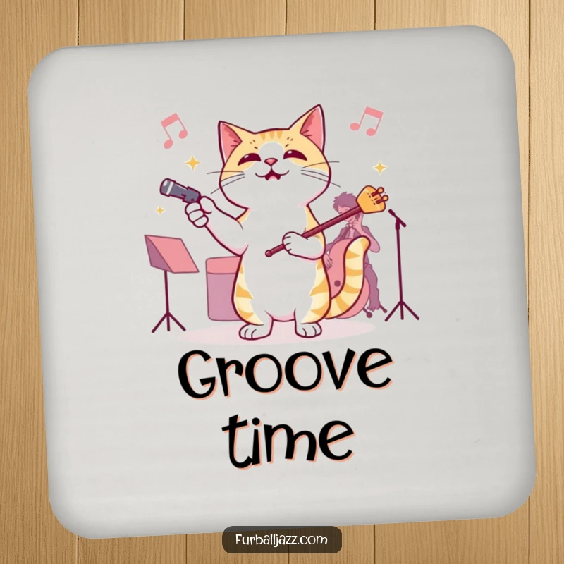 Funny Cat Jazz Conductor Coaster, illustrating a cat leading an imaginary jazz band, bringing a touch of musical feline charm to your tabletop.
