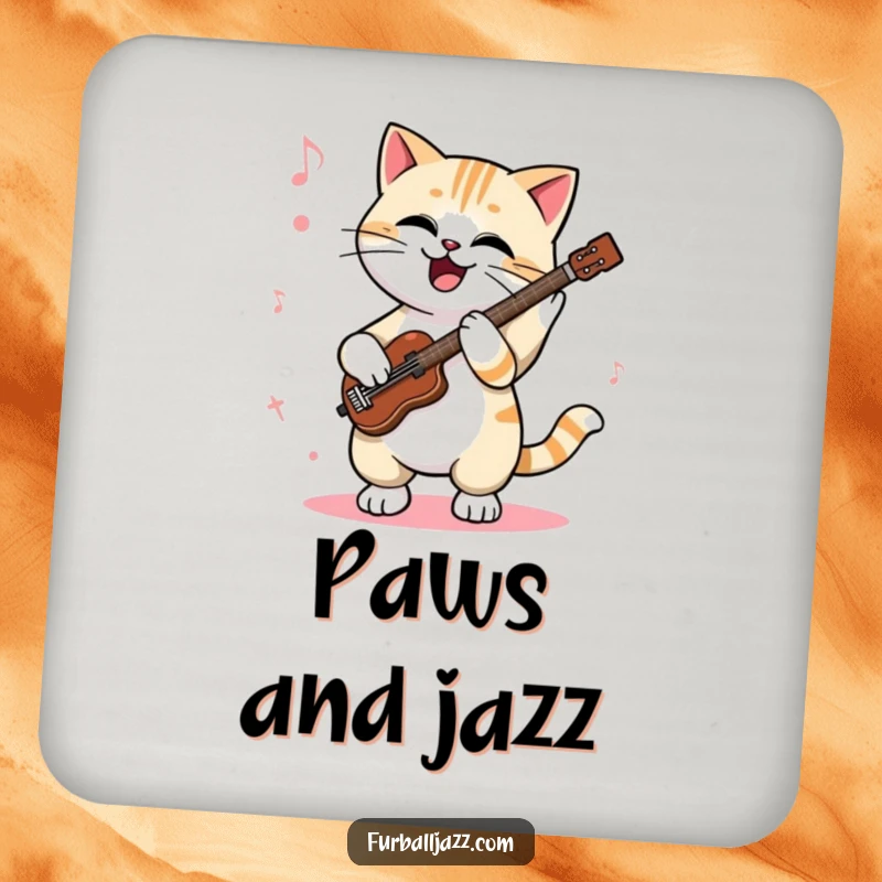Funny cat drink coaster featuring a cool cat enthusiastically tapping its paws to a jazz rhythm, offering stylish protection with a dose of jazz humor.