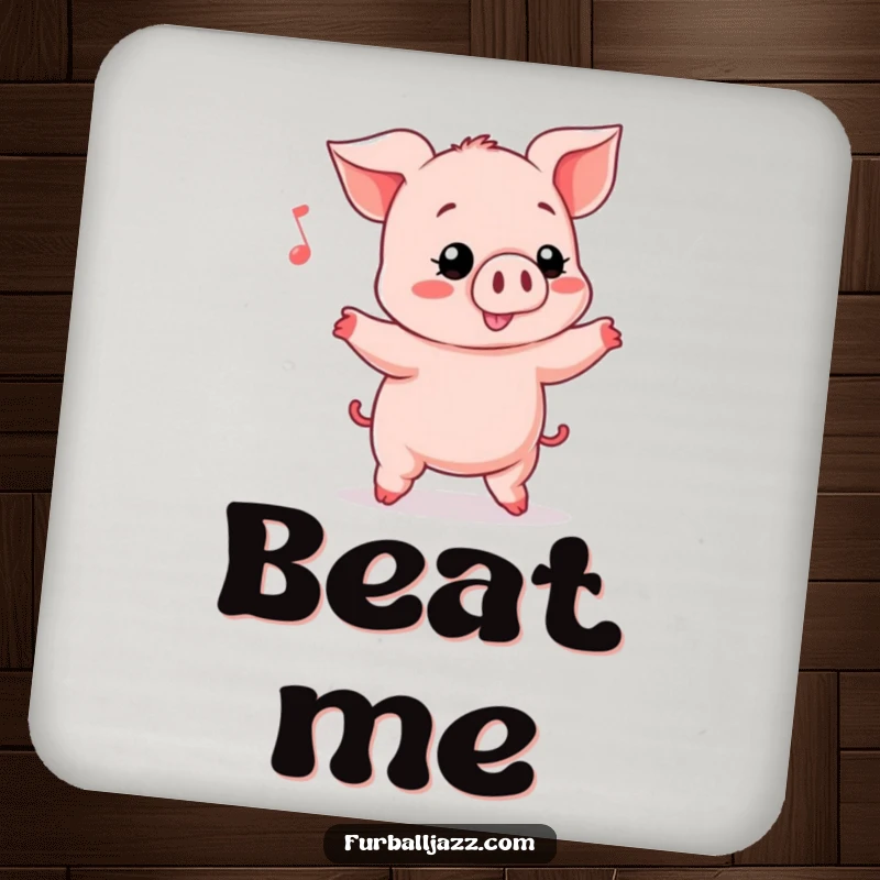 Funny Piglet bopping its head to music on a drink coaster, adding a humorous touch to table settings.