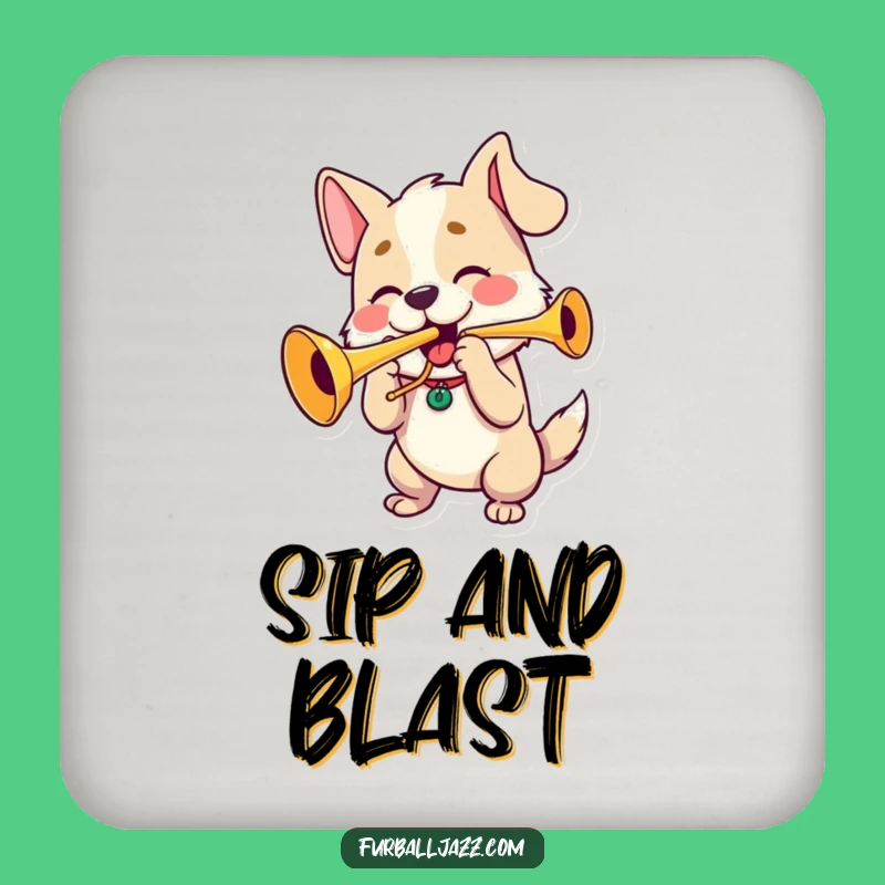 Funny Dog Trumpet Player Coasters: Protect Surfaces with Musical Humor