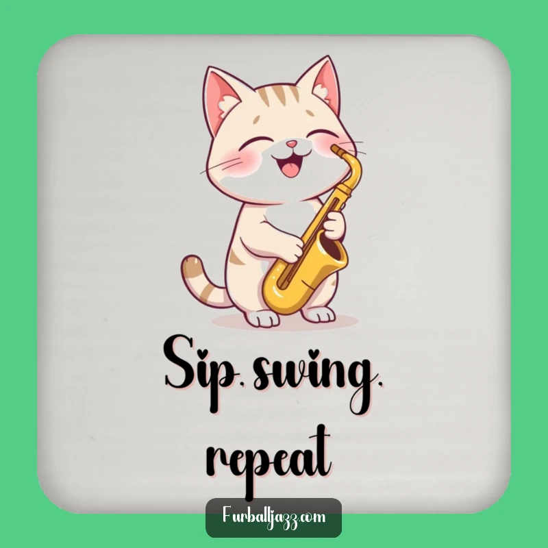 Funny Cat Saxophone Coaster: Joyful Kitty Surface Protector, Cool Jazz Cat Decor, Funny Gift