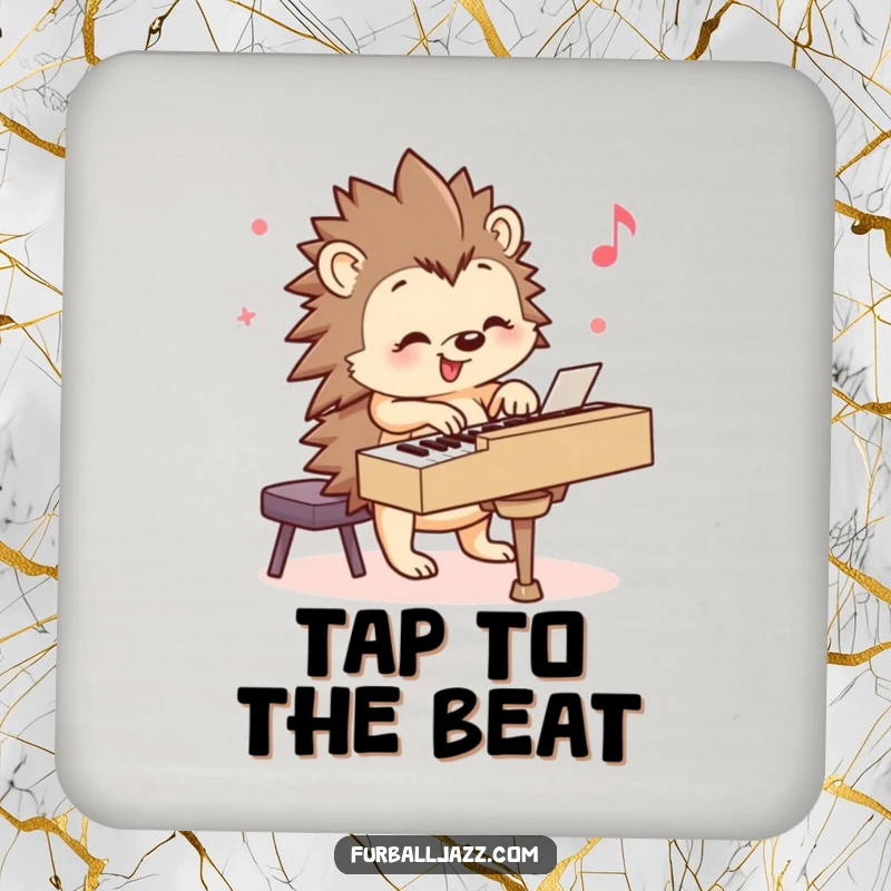 Funny Hedgehog Coaster: A smiling hedgehog playing a piano with cheerful music, adding whimsy and protecting furniture. Perfect funny gift.