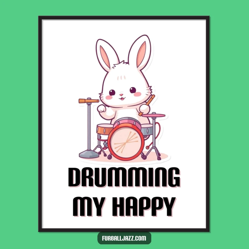 Funny Rabbit Drummer Poster: Bunny Beats Art, Wonderful Funny Gift