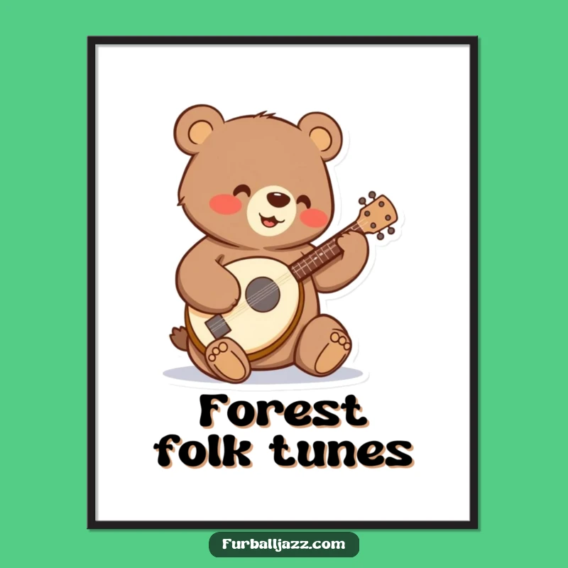 Funny Bear Banjo Poster: Cheerful Folk Art for Your Walls