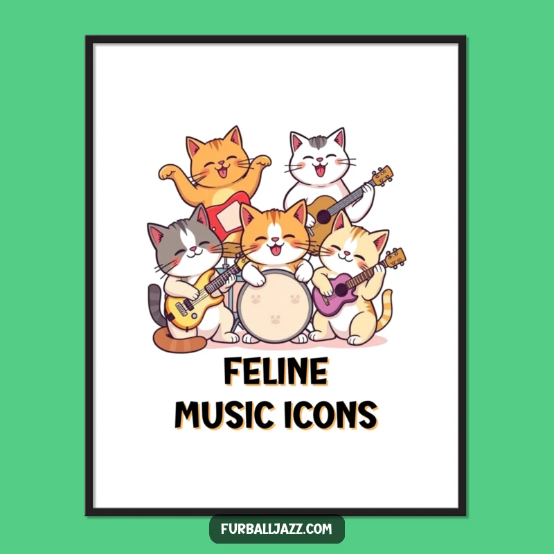 Funny Cat Jam Session Poster - Vibrant Feline Band Art for Music Lovers
