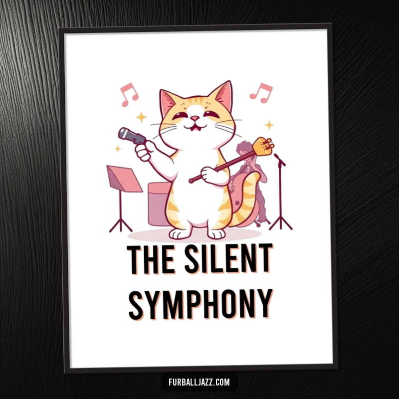 Funny Cat Jazz Conductor Poster, capturing a cat's joyful conducting of an invisible jazz orchestra, bringing musical humor and feline charm to any wall.