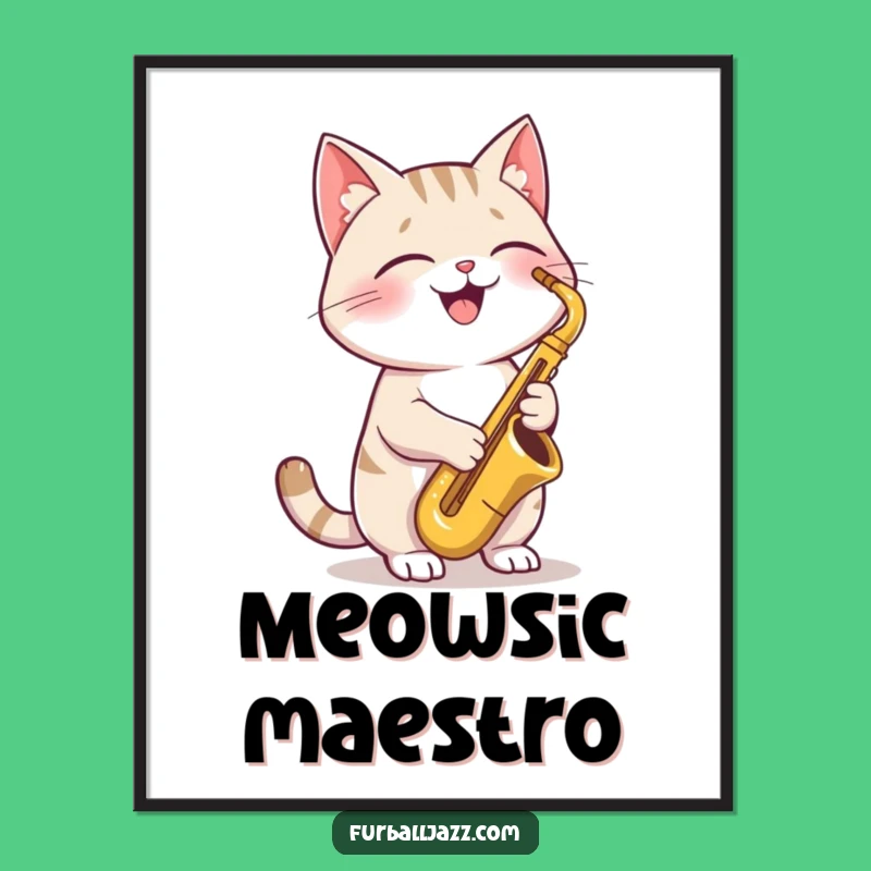 Funny Cat Saxophone Poster: Joyful Kitty Jazz Art, Cool Musician Cat Decor, Funny Gift