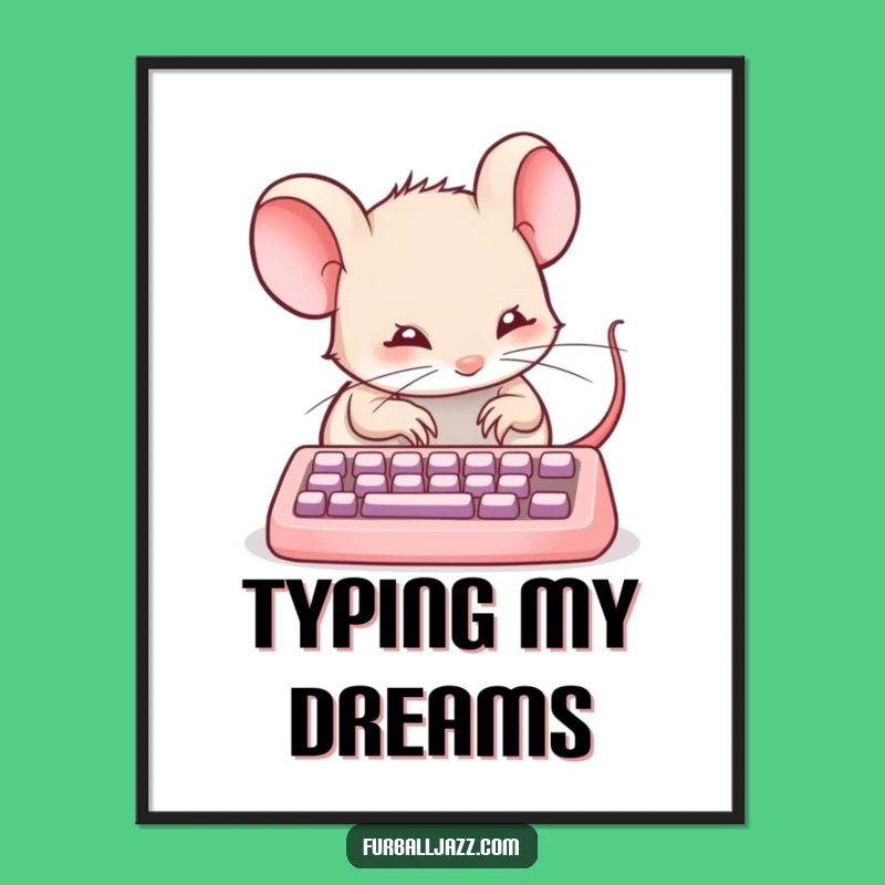 Funny Mouse Typing Poster - Whimsical Computer Rodent Wall Art Gift