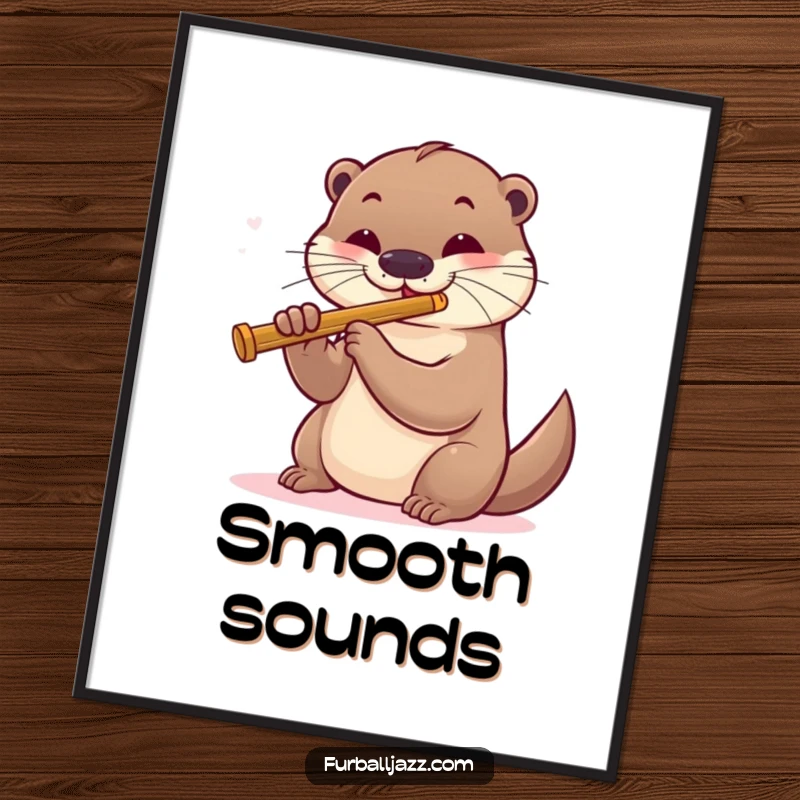 Funny otter playing a smooth jazz flute, creating a serene and humorous visual for wall art.