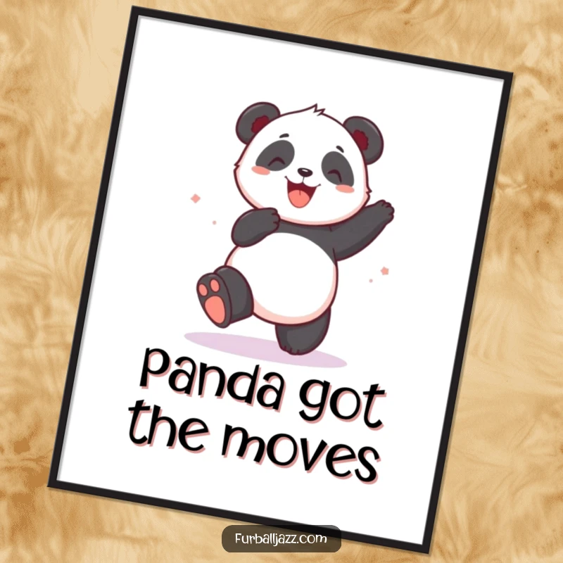 Funny panda grooving to music, depicted as dynamic wall art, perfect for adding humor and rhythm.