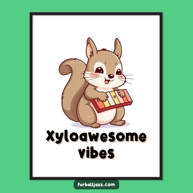 Funny Squirrel Xylophone Poster - Whimsical Musical Animal Wall Art Gift