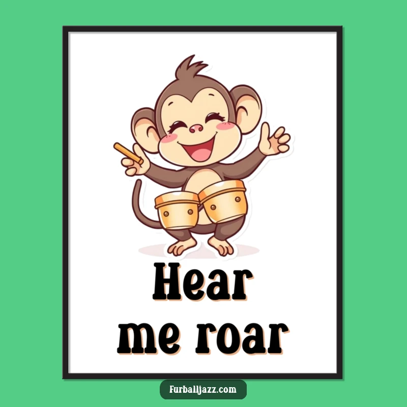Funny Monkey Cymbal Art Poster - Hilarious Musical Primate Wall Decor