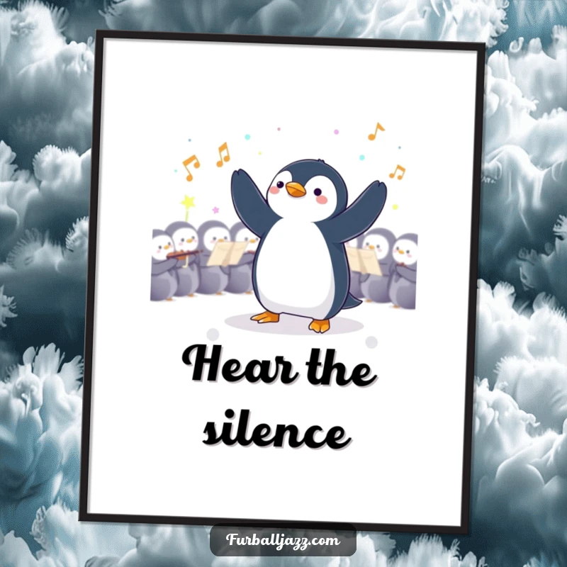 Funny Penguin Conductor Poster: A penguin dramatically leading an imaginary orchestra, adding artistic flair.