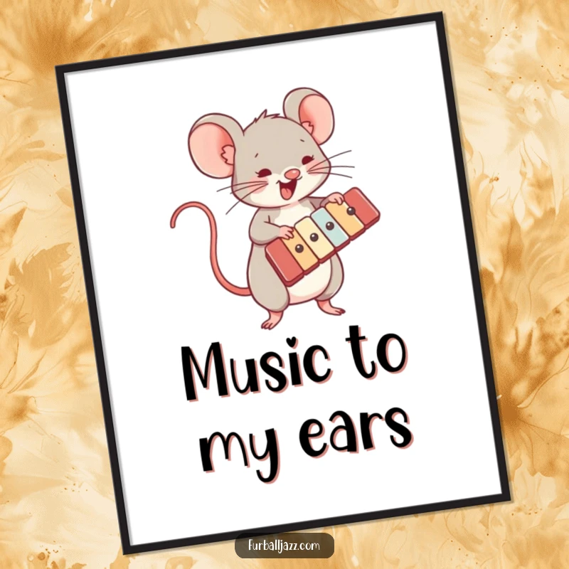 Funny poster print of a mouse character energetically playing a xylophone, capturing the essence of a lively musical performance.