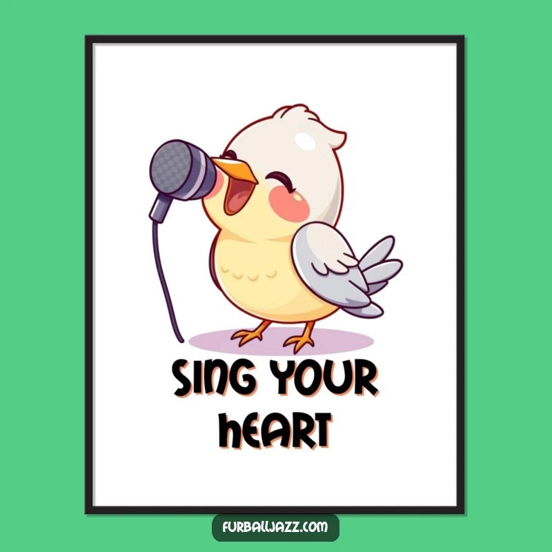 Funny Bird Singing Poster - Whimsical Avian Rockstar Wall Art Gift