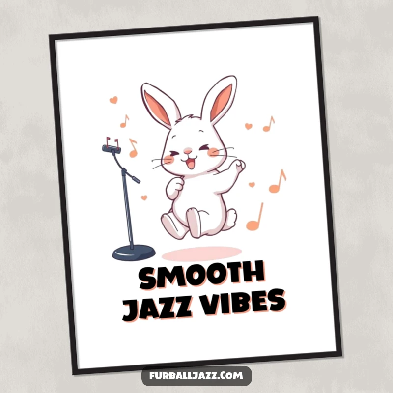Funny Rabbit Poster of a rabbit tapping its foot rhythmically to a jazz beat, embodying pure musical joy and rhythm.