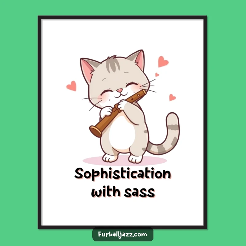 Funny Cat Clarinet Art Poster - Jazzy Feline Musician Wall Decor