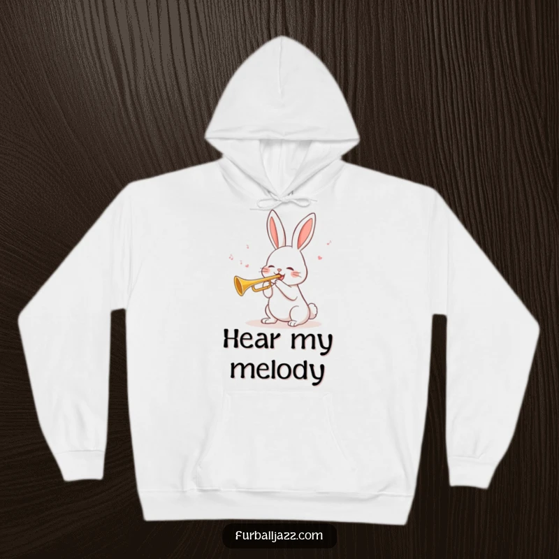 Funny Rabbit Trumpet Hoodie featuring a cheerful rabbit blowing a tune on a trumpet, perfect for staying warm and cozy.