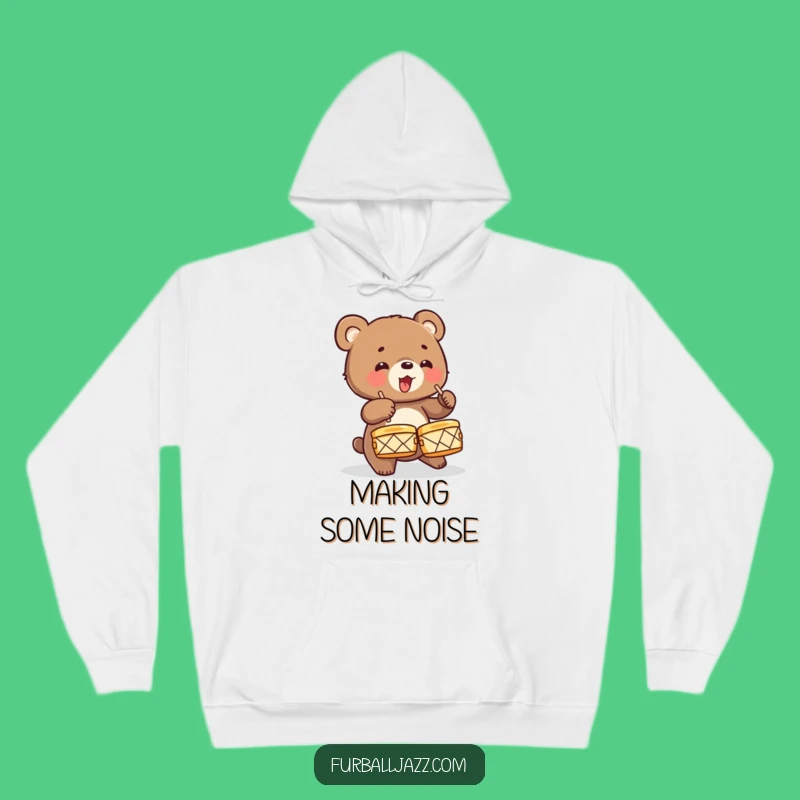 Funny Bear Cub Drummer Hoodie: Cozy Energetic Sweatshirt, Wild Animal Music Funny Gift