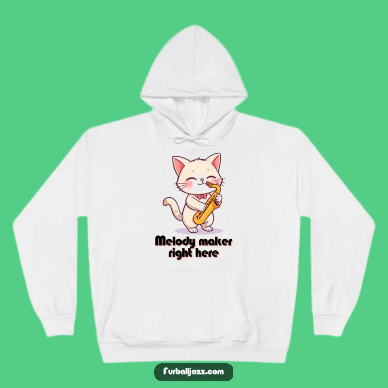 Funny Cat Saxophone Hoodie - Jazzy Feline Musician Cozy Funny Gift