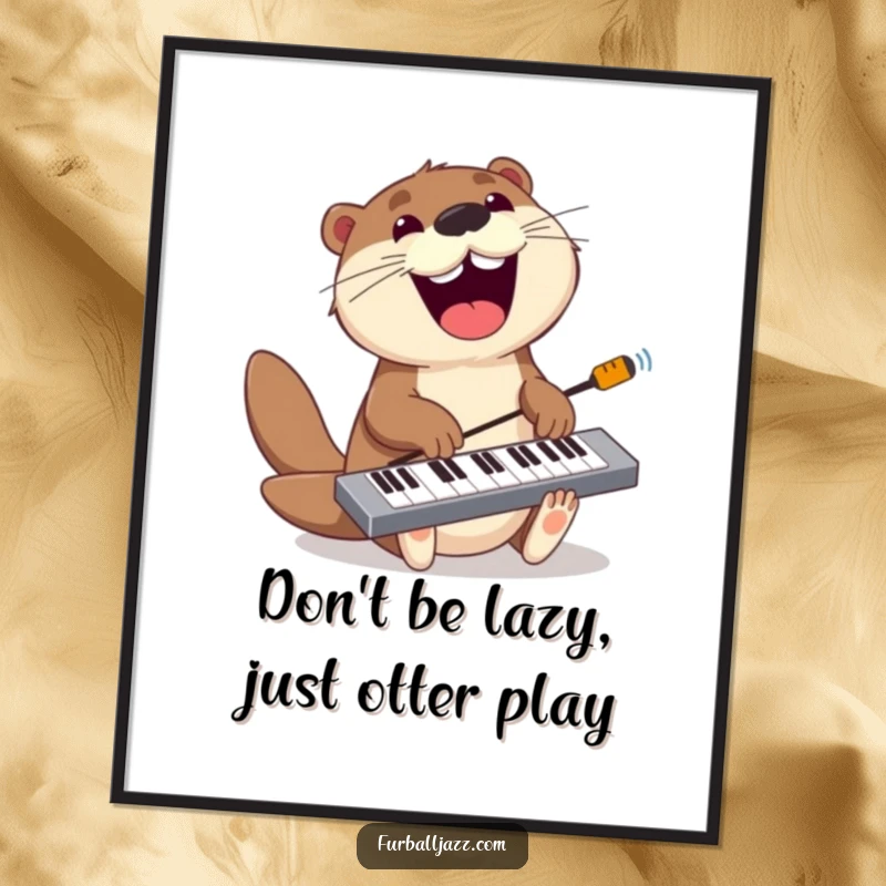 Funny Free Printable Wall Art: A playful otter grins widely while jamming on a keyboard, bringing lively, musical energy to decor.