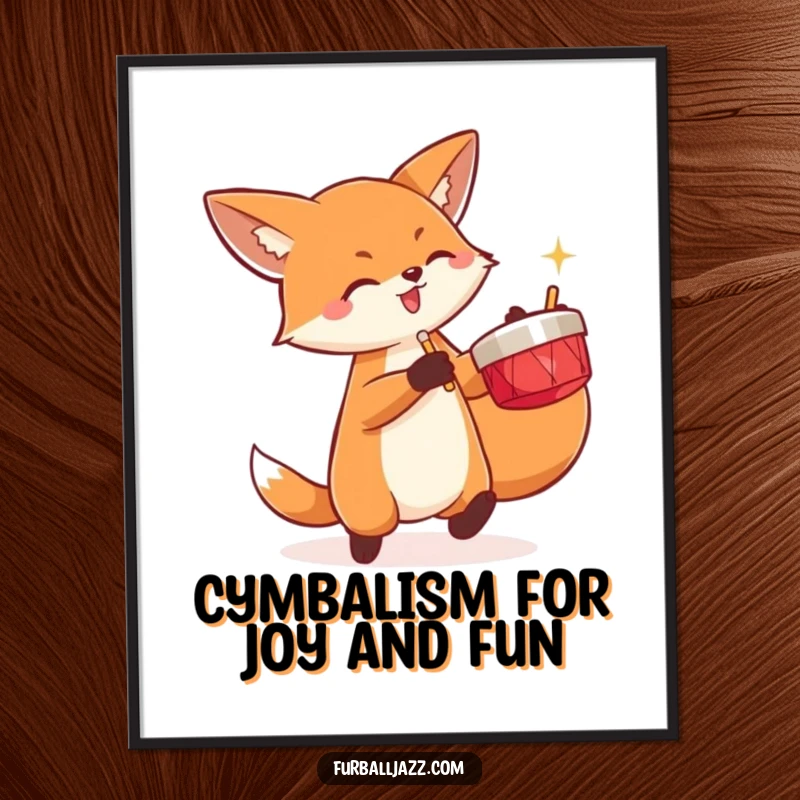 Funny Free Printable Wall Art: A fox energetically playing a pair of cymbals, a dynamic downloadable piece for a lively space.