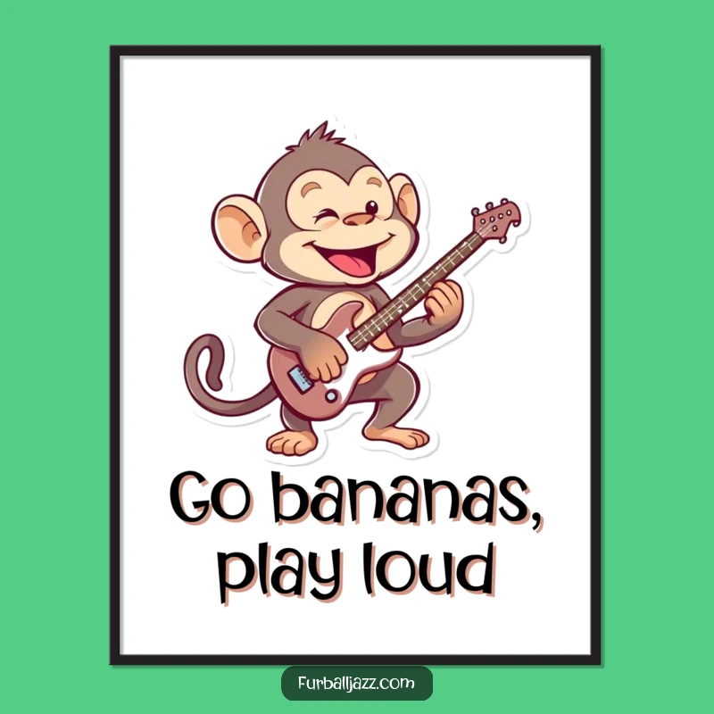 Free Printable Wall Art: Energetic Monkey Guitarist, Humorous Downloadable Decor for Music Fans
