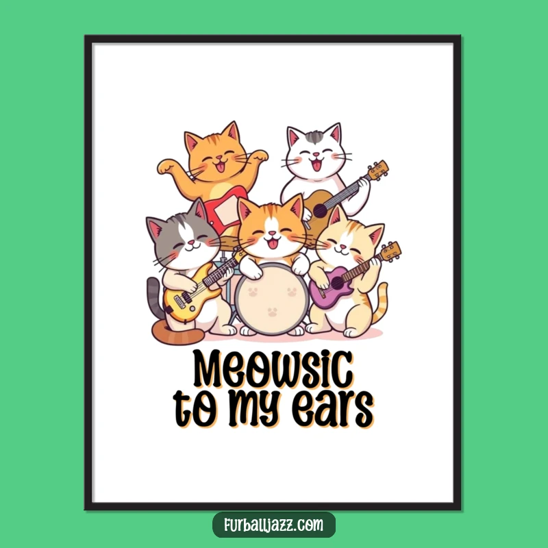 Free Printable Wall Art Funny Cat Band - Downloadable Groovy Art Gift
