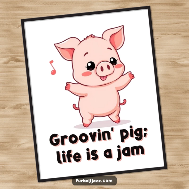 Funny Free Printable Wall Art of a piglet joyfully bopping its head to music, radiating infectious energy.