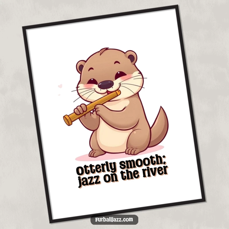 Funny Free Printable Wall Art featuring a playful otter masterfully playing a smooth jazz flute, exuding cool relaxation.