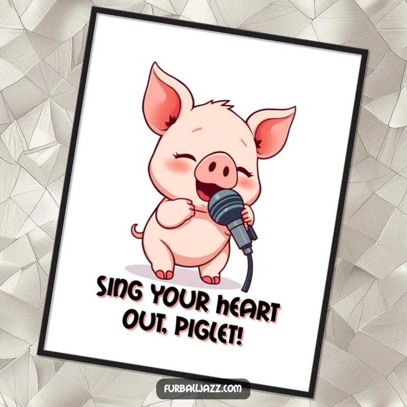 Funny Free Printable Wall Art: A charismatic piglet serenades the world, microphone in hand, bringing joy to your decor.