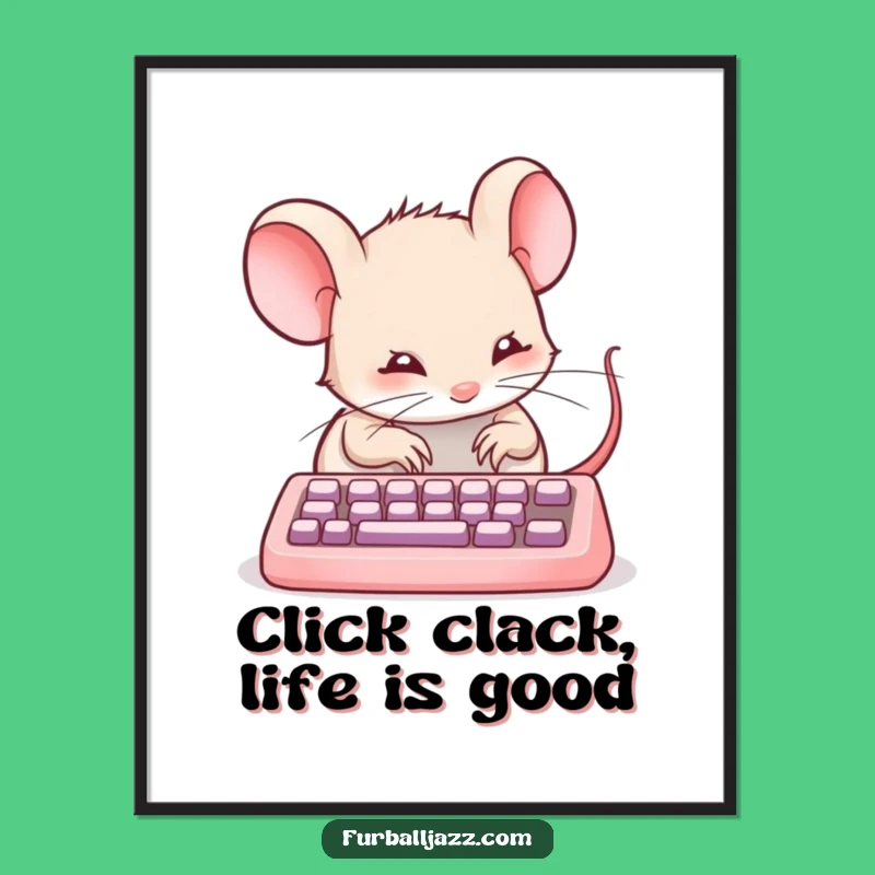 Free Printable Wall Art: Whimsical Mouse Typing Digital Art Download