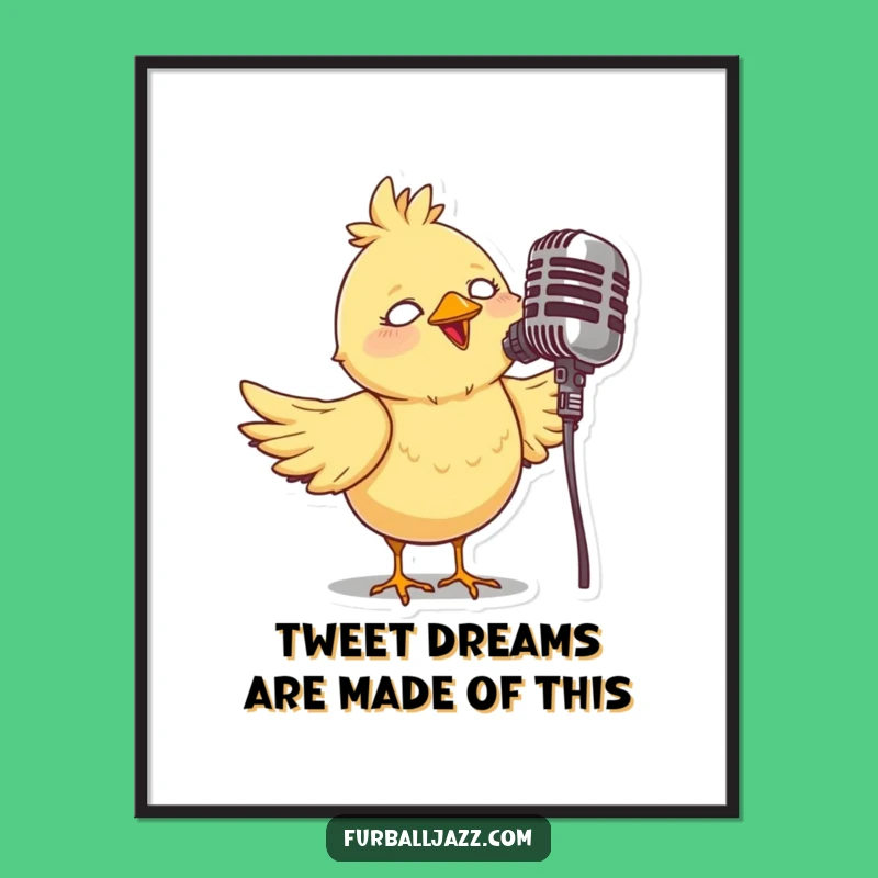 Funny Free Printable Wall Art: Singing Bird Retro Mic - Downloadable Musical Art