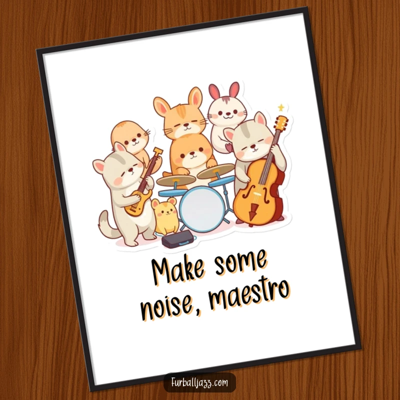 Funny Free Printable Wall Art: A group of cartoon animals enthusiastically plays jazz instruments, creating a lively scene.