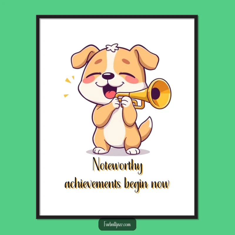 Free Printable Wall Art: Blissful Dog Trumpet Player, Humorous Downloadable Decor for Music Lovers