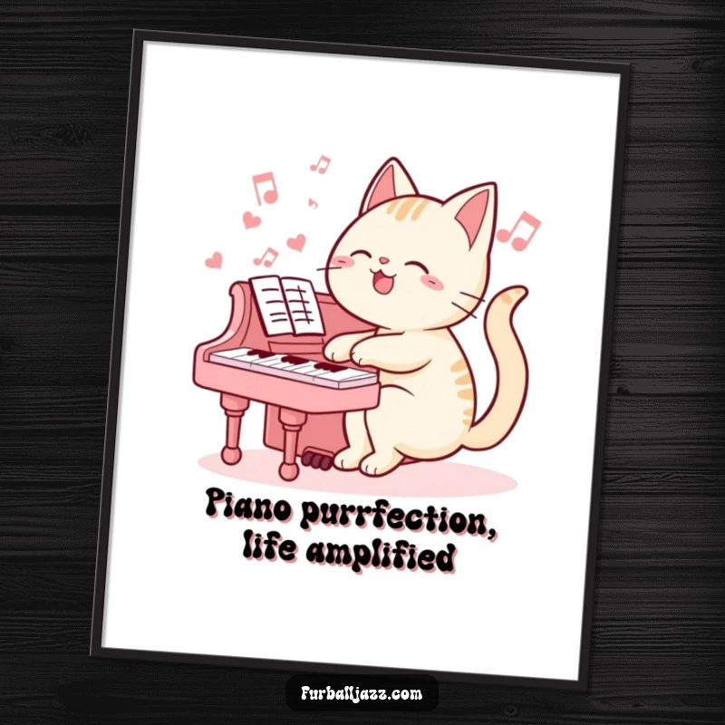 Funny Free Printable Wall Art of a cat passionately playing a piano, a humorous downloadable music-themed decor.