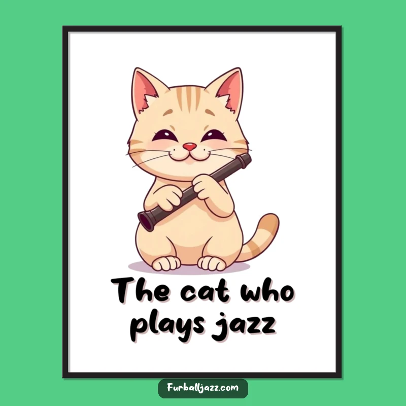 Free Printable Wall Art Funny Cat Clarinetist - Downloadable Melodious Art Gift