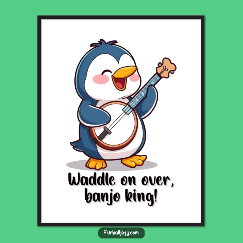 Free Printable Wall Art: Banjo Penguin Jam Session for Humorous DIY Decor