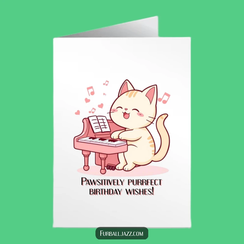 Free Printable Birthday Card: Funny Cat Pianist Music Humor Downloadable Gift