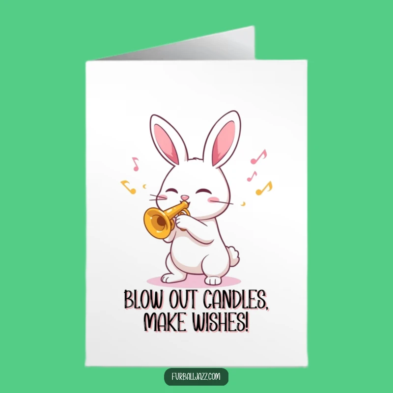 Free Printable Birthday Card: Funny Rabbit Trumpet Blast for a Joyful Celebration