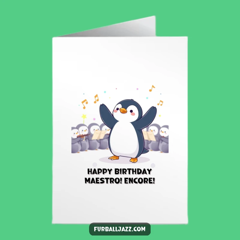 Free Printable Birthday Card: Penguin Maestro, Funny Downloadable Surprise for Music Lovers
